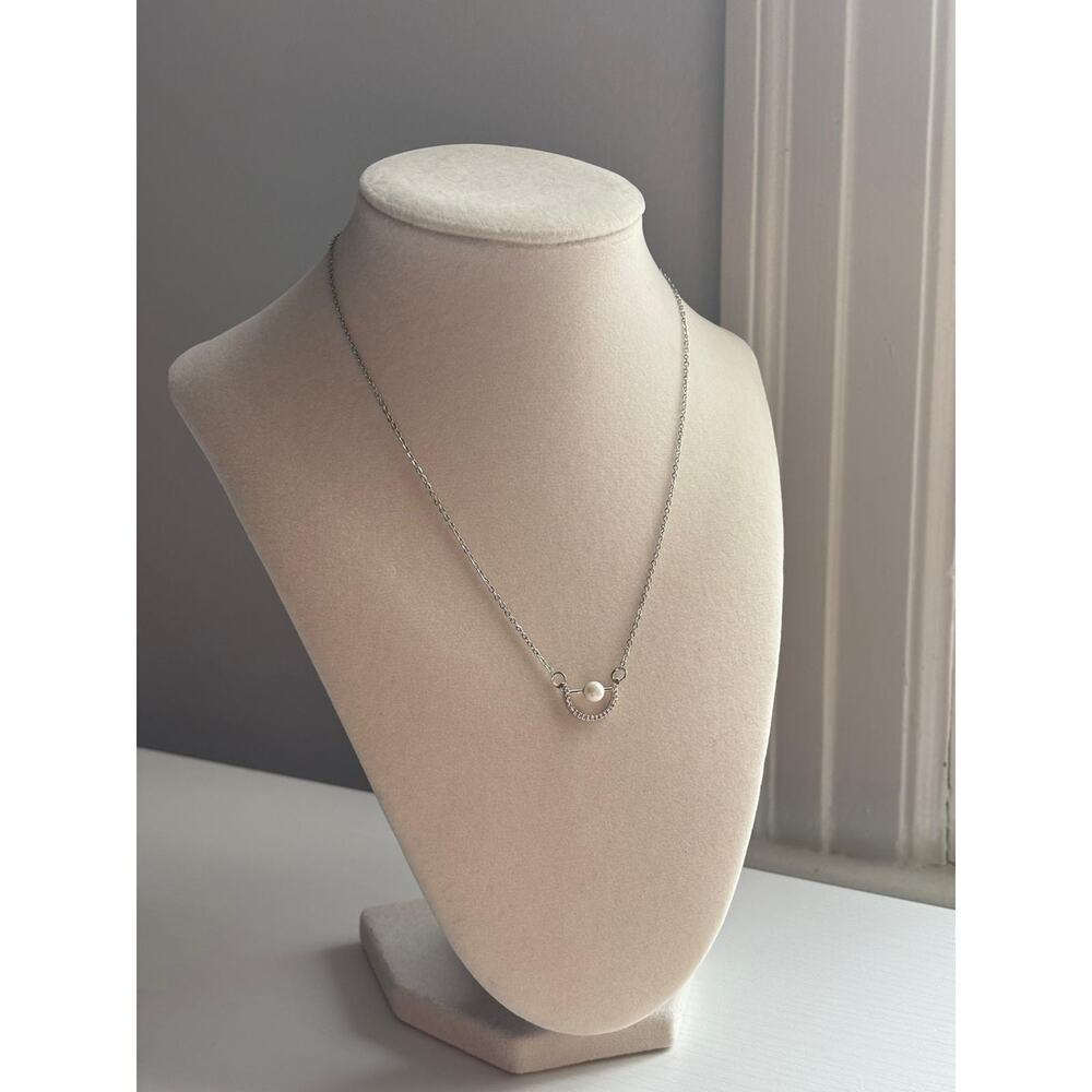 Silver Pearl Pendant Necklace Minimalist Dainty Chain Elegant Gift - Picture 2 of 7